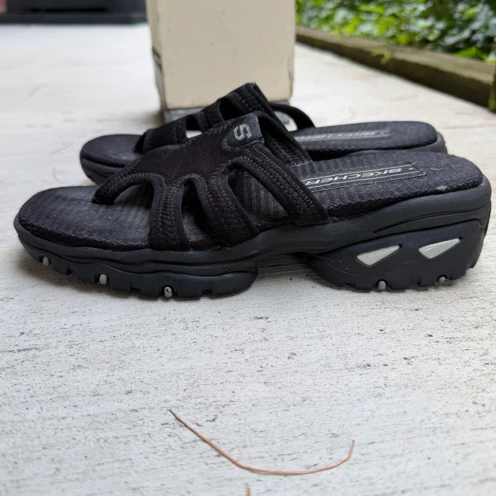 Vintage Y2K Skechers  Jammers Black Platform Sandals Chunky Thong Slides Women 7
